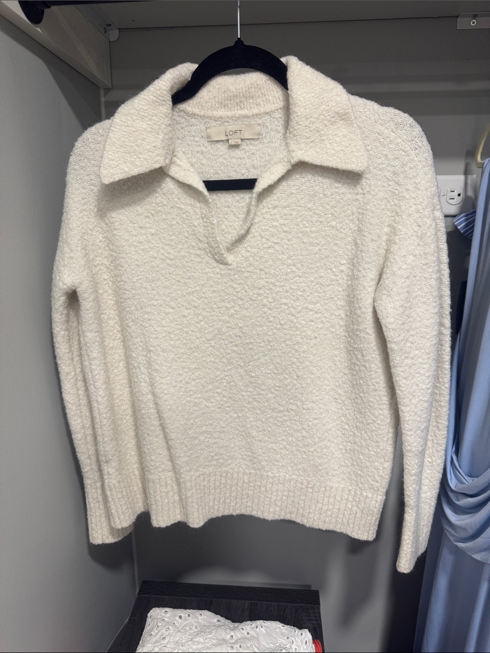 LOFT Cream Bouclé Collar Pullover- Size Small